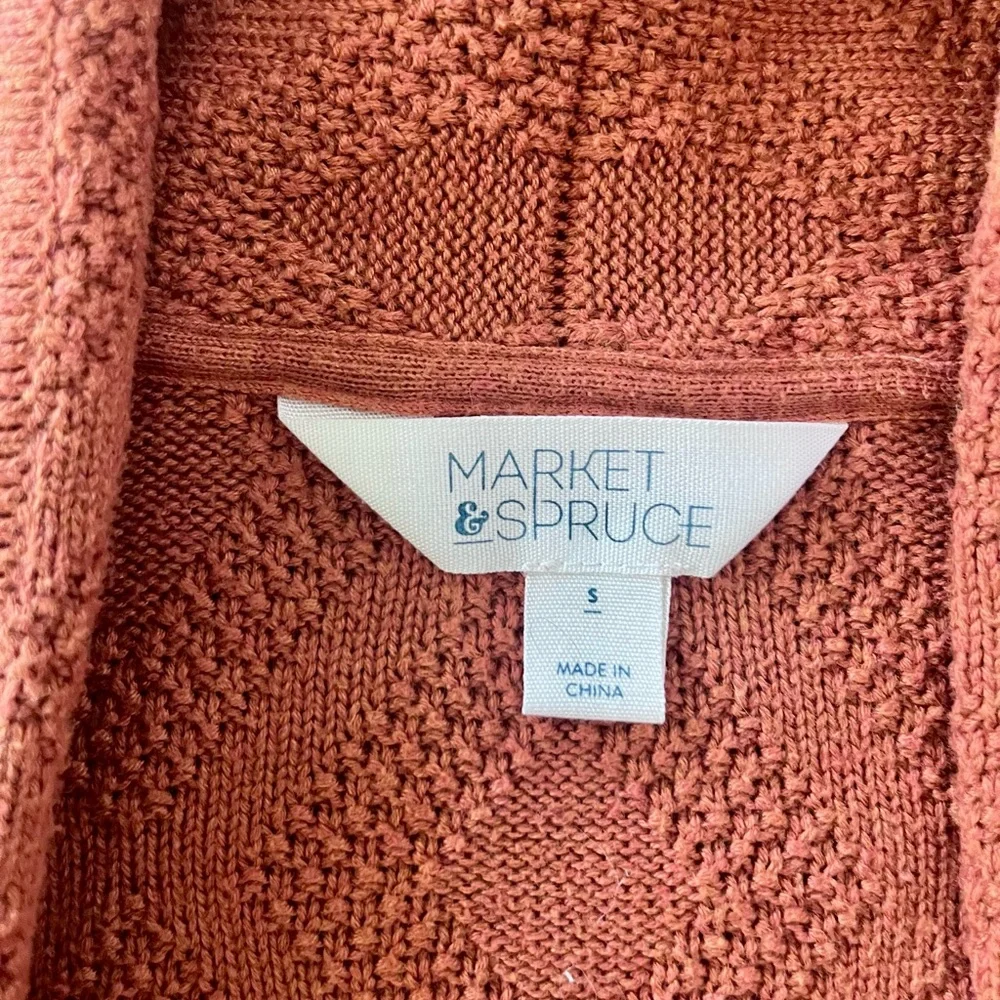 🧡 Burnt Orange Cardigan – Market & Spruce Size S | Diamond Knit | Elbow Patch - Picture 2 of 4